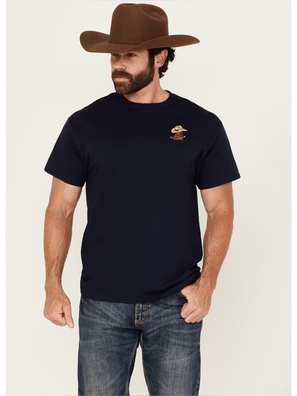 Riot Society Embroidered Tee Shirt Cowboy Boots & Hat Navy Blue Size XL